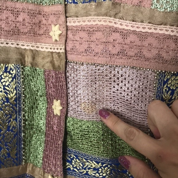 Vtg Marisol patchwork star button up fall winter cardigan coat size small - Picture 4 of 13